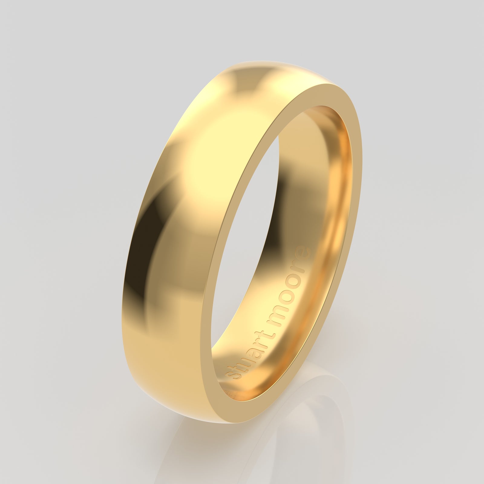 stuart moore round 5mm soft profile wedding band in 18k yellow gold, polished finish