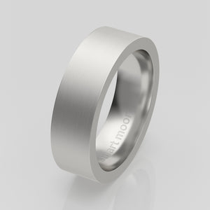 stuart moore round 6mm hard profile wedding band in 950 platinum, brushed finish
