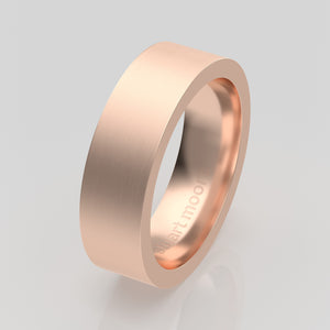 stuart moore round 6mm hard profile wedding band in 18k rose gold, brushed finish