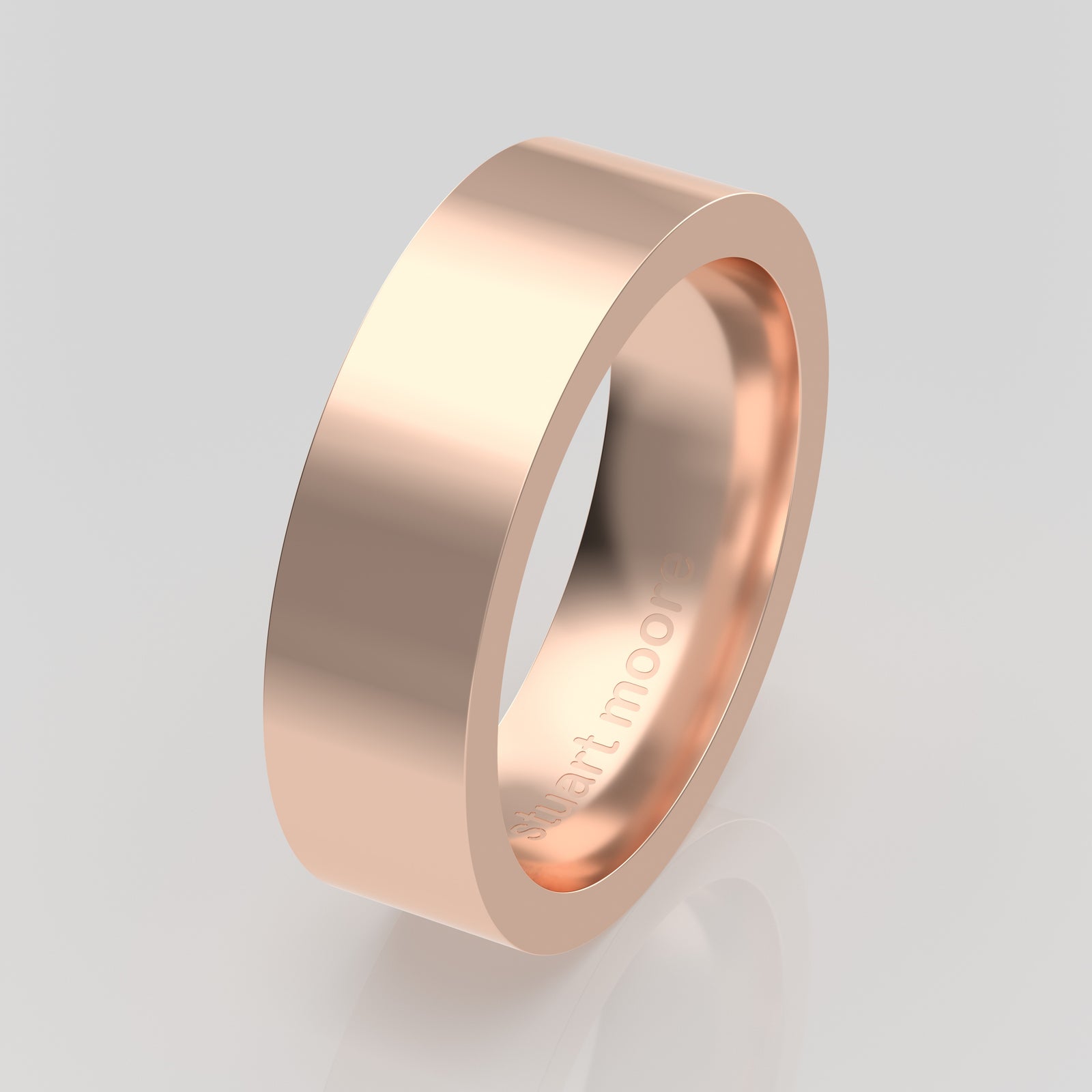 stuart moore round 6mm hard profile wedding band in 18k rose gold, polished finish