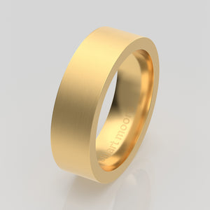 stuart moore round 6mm hard profile wedding band in 18k yellow gold, brushed finish