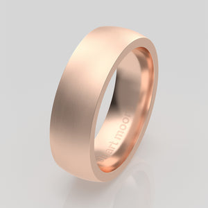 stuart moore round 6mm soft profile wedding band in 18k rose gold, brushed finish
