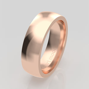 stuart moore round 6mm soft profile wedding band in 18k rose gold, polished finish