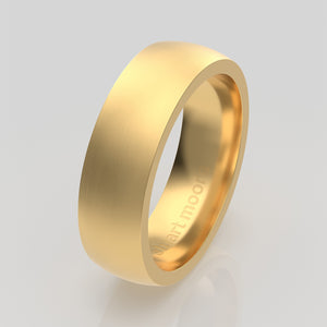 stuart moore round 6mm soft profile wedding band in 18k yellow gold, brushed finish