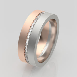 stuart moore round 7mm hard split diamonds round wedding band in 950 platinum + 18k rose gold / full eternity