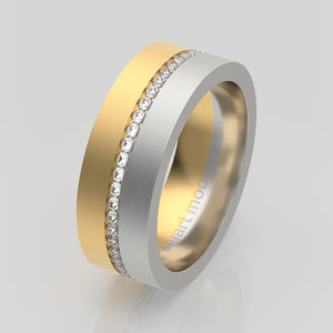 stuart moore round 7mm hard split diamonds round wedding band in 950 platinum + 18k yellow gold / full eternity