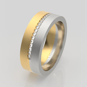 stuart moore round 7mm hard split diamonds round wedding band in 950 platinum + 18k yellow gold / half eternity