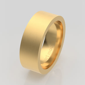 stuart moore round 7mm hard profile wedding band in 18k yellow gold, brushed finish