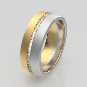 stuart moore round 7mm soft split diamonds round wedding band in 950 platinum + 18k yellow gold / full eternity