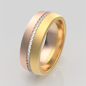 stuart moore round 7mm soft split diamonds round wedding band in 18k yellow gold + 18k rose gold / full eternity
