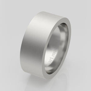 stuart moore round 8mm hard profile wedding band in 950 platinum, brushed finish