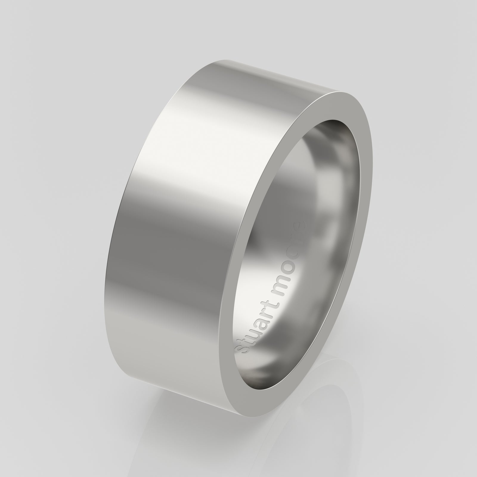 stuart moore round 8mm hard profile wedding band in 950 platinum, polished finish