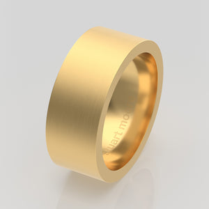 stuart moore round 8mm hard profile wedding band in 18k yellow gold, brushed finish