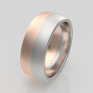 stuart moore round 8mm soft split round wedding band in 950 platinum + 18k rose gold