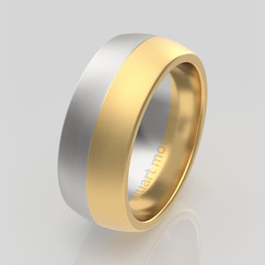 stuart moore round 8mm soft split round wedding band in 18k yellow gold + 950 platinum