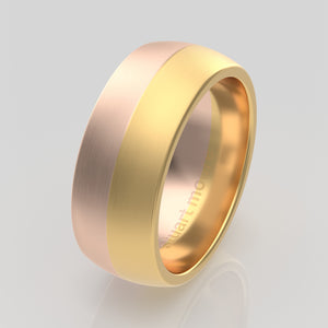 stuart moore round 8mm soft split round wedding band in 18k yellow gold + 18k rose gold