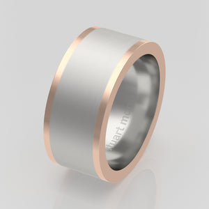 stuart moore round 9mm hard rails round wedding band in 950 platinum + 18k rose gold