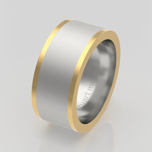 stuart moore round 9mm hard rails round wedding band in 950 platinum + 18k yellow gold