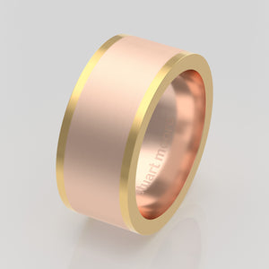 stuart moore round 9mm hard rails round wedding band in 18k rose gold + 18k yellow gold
