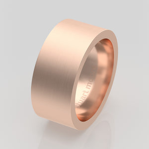 stuart moore round 9mm hard profile wedding band in 18k rose gold, brushed finish