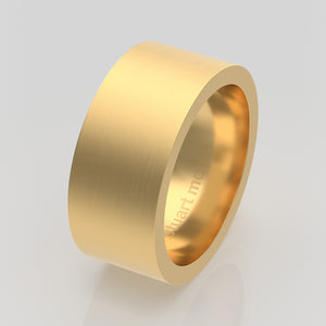 stuart moore round 9mm hard profile wedding band in 18k yellow gold, brushed finish