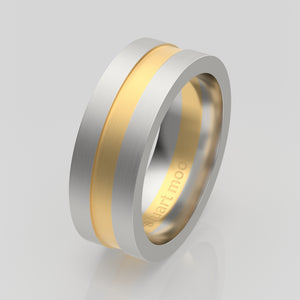 stuart moore multi 31 round wedding band in 950 platinum + 18k yellow gold
